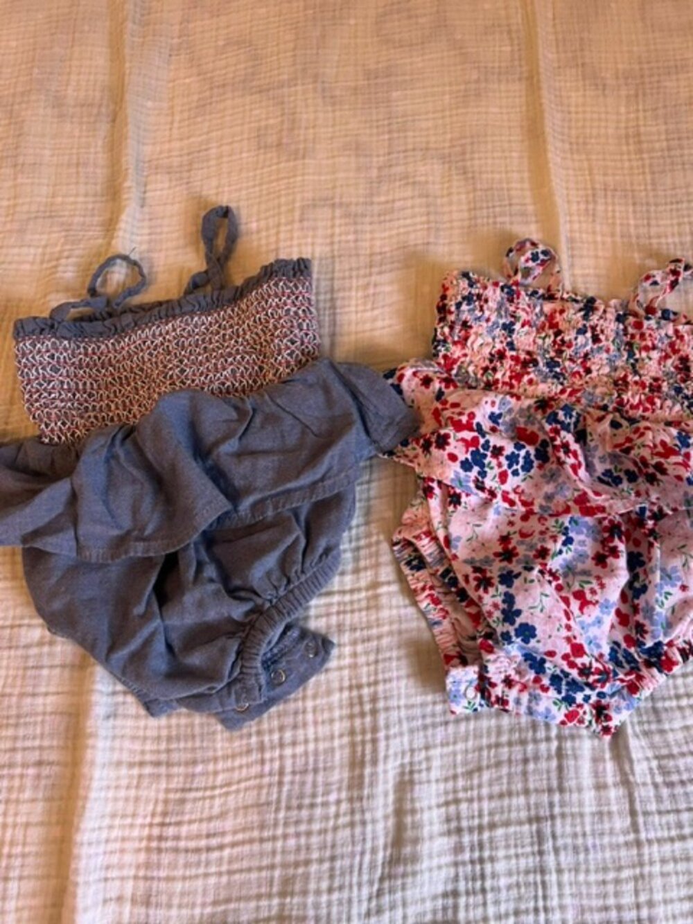 Lot of 2 Old Navy Girls Rompers Blue/Red/White Size 3-6 Months